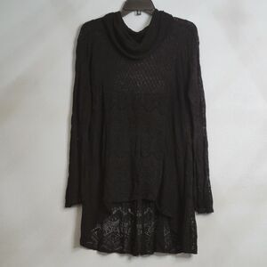 Umgee Black Sheer Crochet Lace High-Low Top Cowl Neck Boho Lagenlook Whimsygoth